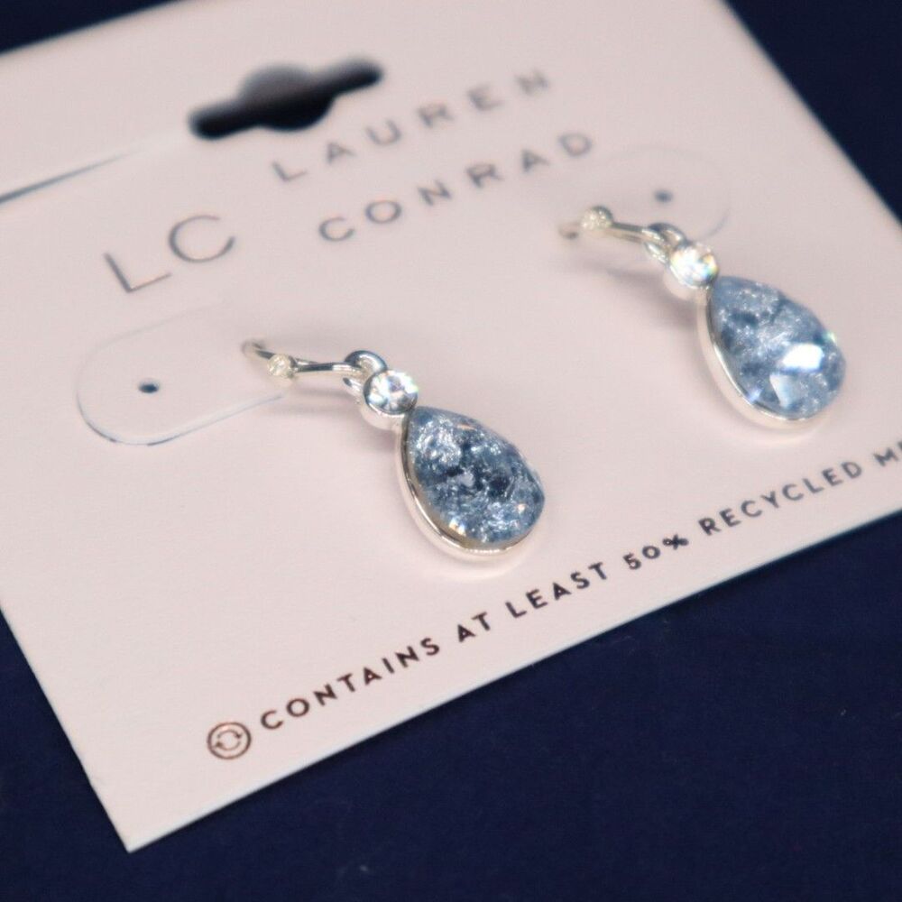 Lauren Conrad Silver tone Blue Gem Dangle Earrings Dec Birthstone NEW